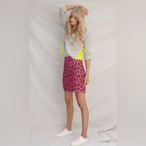 Farm Rio x Anthropologie Halley Knit Mini Skirt In Pink Animal Print Size S NWT